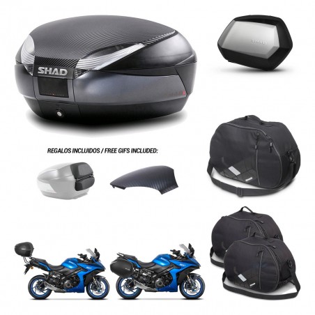 SHAD Maletas SH35 PREMIUM + soporte montaje baul SH48 tapa respaldo accesorios 49 L KIT-476148