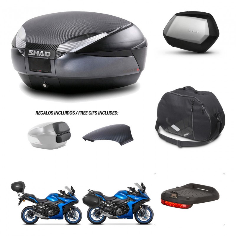 SHAD Maletas SH35 PREMIUM + soporte montaje baul SH48 tapa respaldo accesorios 49 L KIT-476153