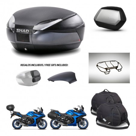 SHAD Maletas SH35 PREMIUM + soporte montaje baul SH48 tapa respaldo accesorios 49 L KIT-476160