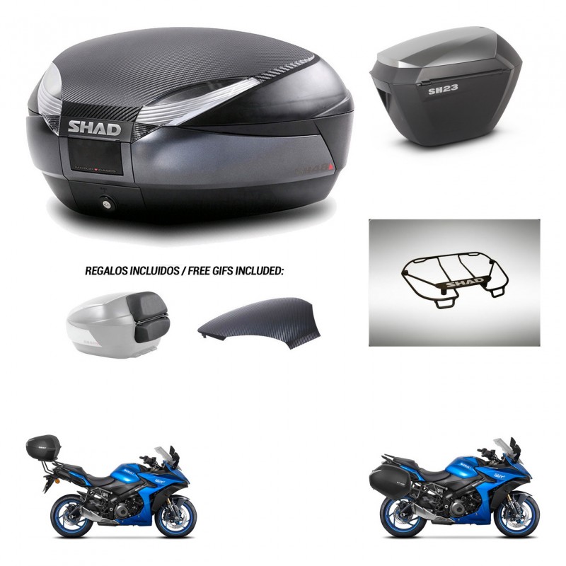 SHAD Maletas sh23 alu + soporte montaje baul SH48 tapa respaldo accesorios 49 L KIT-476161