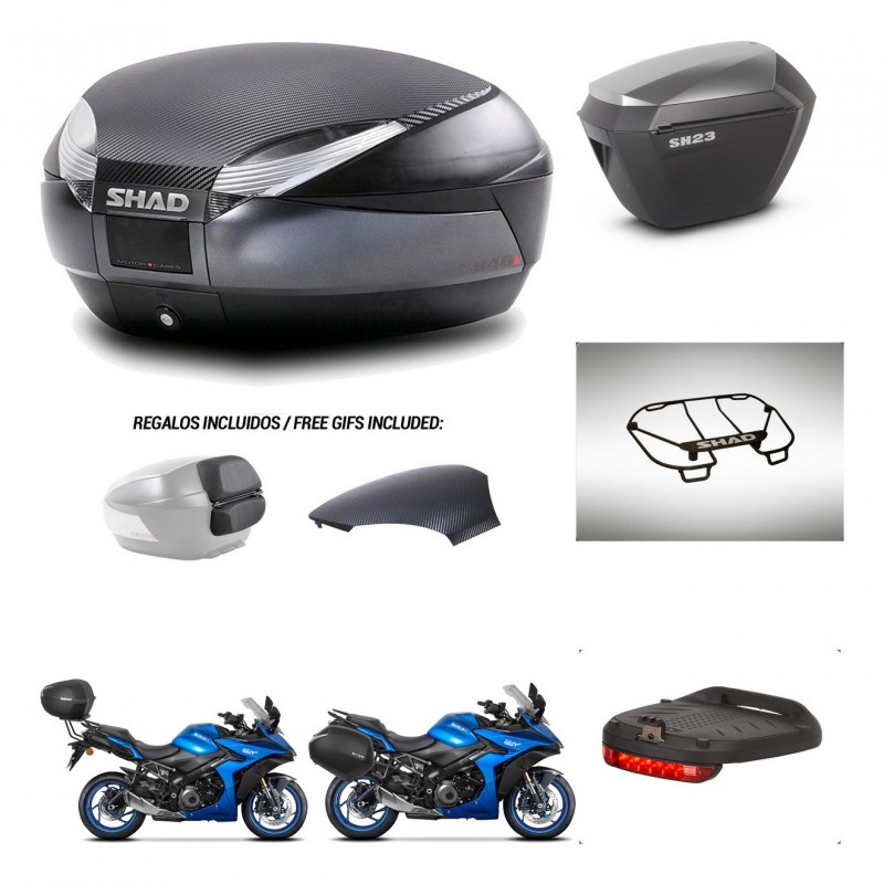SHAD SH23 alu suitcases + mounting bracket SH48 trunk backrest cover accessories 49 L KIT-476167