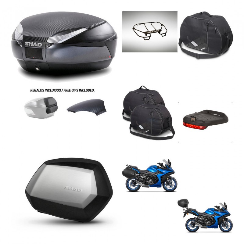 SHAD Maletas SH35 PREMIUM + soporte montaje baul SH48 tapa respaldo accesorios 49 L KIT-476178