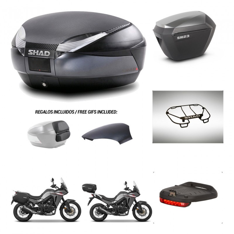 SHAD Maletas sh23 alu + soporte montaje baul SH48 tapa respaldo accesorios 49 L KIT-476263
