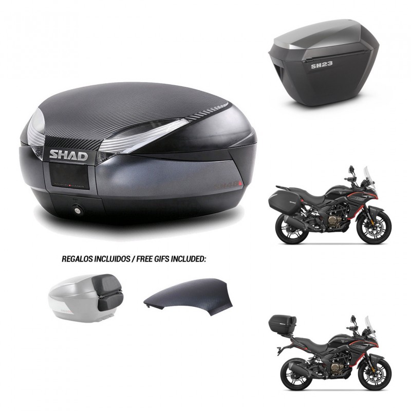 SHAD SH23 alu suitcases + mounting bracket SH48 trunk backrest cover 49 L KIT-476281