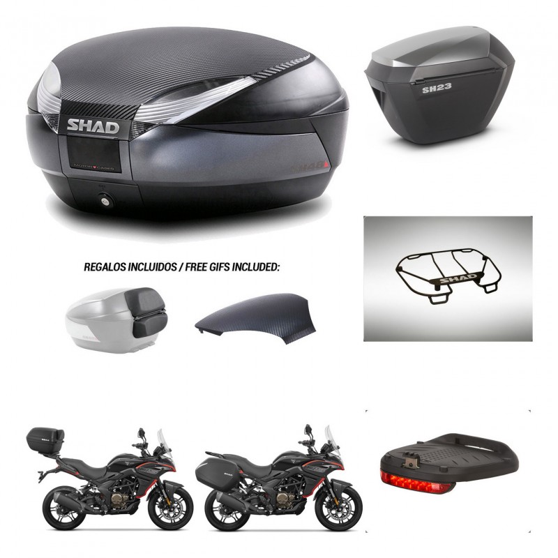 SHAD SH23 alu suitcases + mounting bracket SH48 trunk backrest cover accessories 49 L KIT-476311