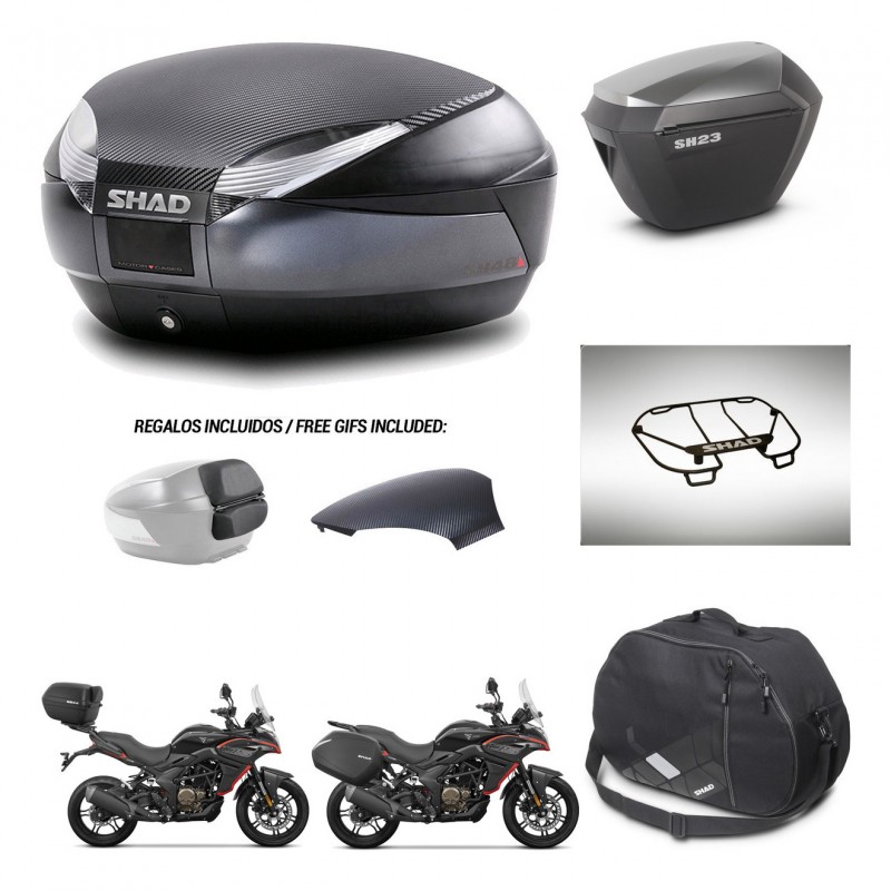 SHAD SH23 alu suitcases + mounting bracket SH48 trunk backrest cover accessories 49 L KIT-476317