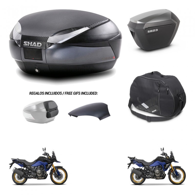 SHAD SH23 alu suitcases + mounting bracket SH48 trunk backrest cover accessories 49 L KIT-476341