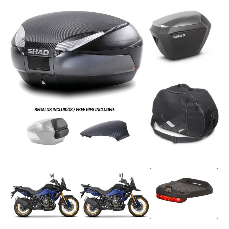 SHAD SH23 alu suitcases + mounting bracket SH48 trunk backrest cover accessories 49 L KIT-476347