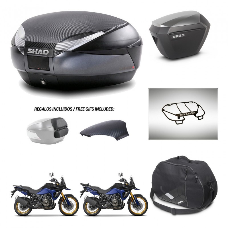 SHAD Maletas sh23 alu + soporte montaje baul SH48 tapa respaldo accesorios 49 L KIT-476365