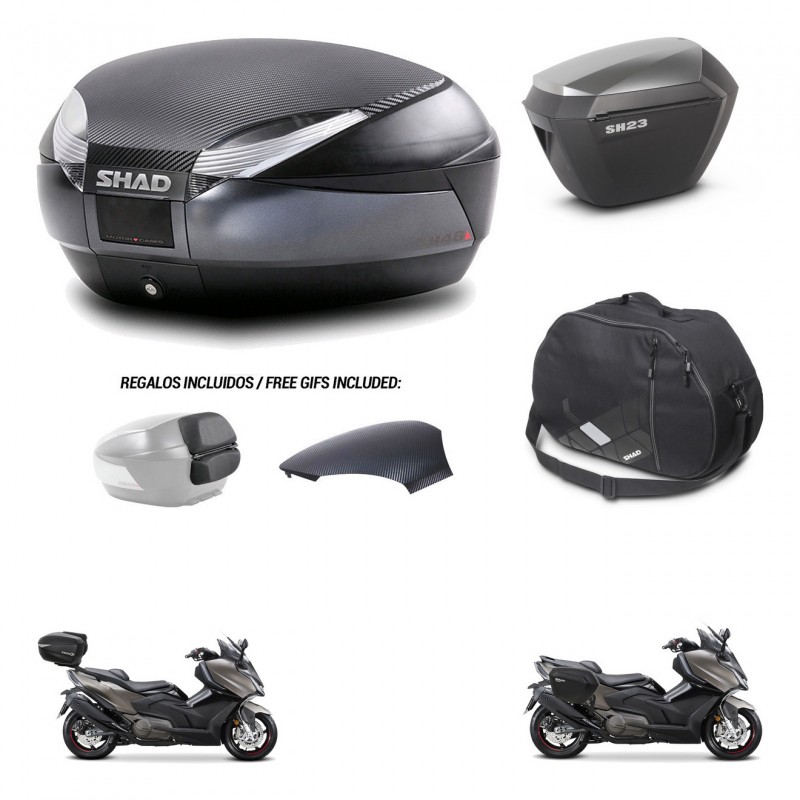 SHAD SH23 alu suitcases + mounting bracket SH48 trunk backrest cover accessories 49 L KIT-476437