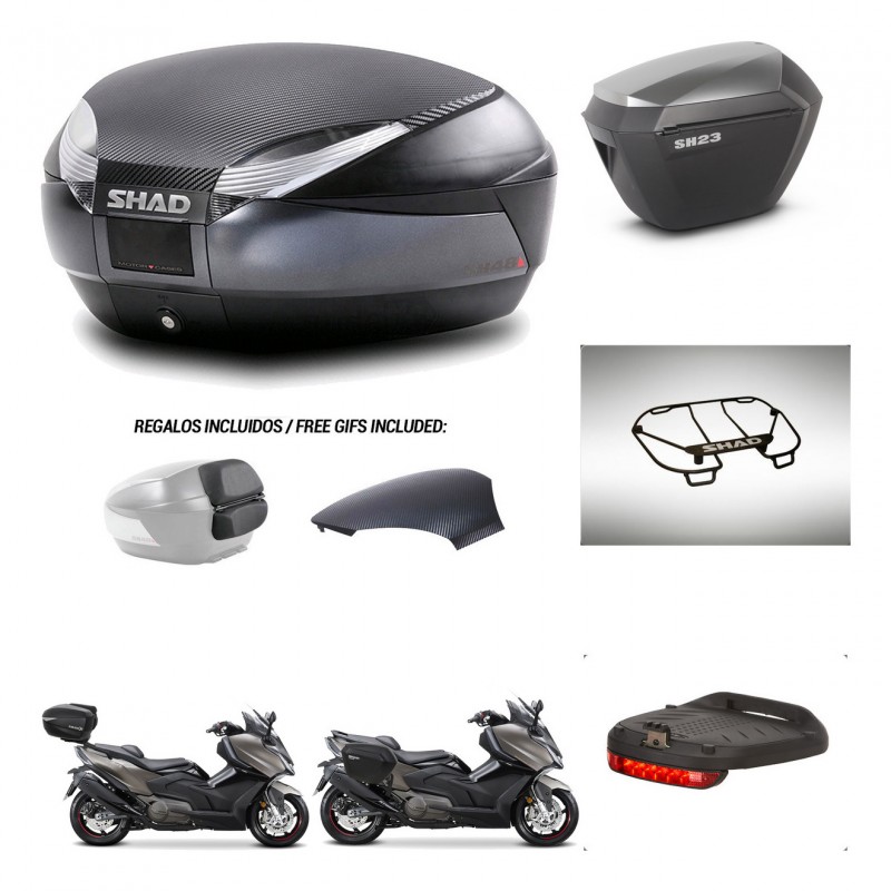 SHAD SH23 alu suitcases + mounting bracket SH48 trunk backrest cover accessories 49 L KIT-476455