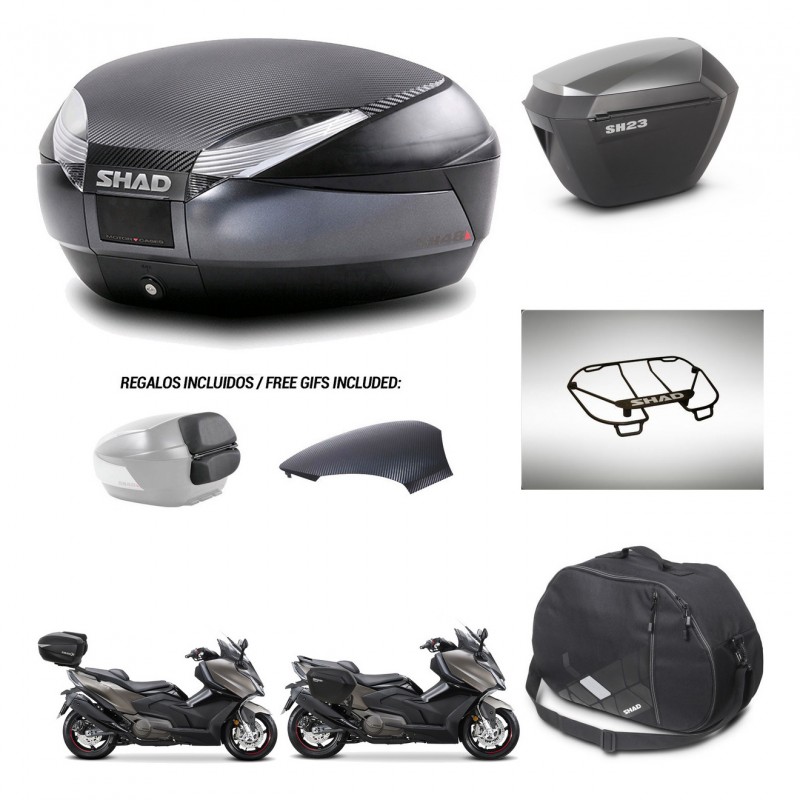 SHAD Maletas sh23 alu + soporte montaje baul SH48 tapa respaldo accesorios 49 L KIT-476461