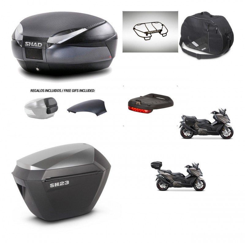 SHAD Maletas sh23 alu + soporte montaje baul SH48 tapa respaldo accesorios 49 L KIT-476467