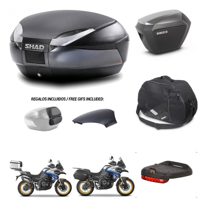 SHAD Maletas sh23 alu + soporte montaje baul SH48 tapa respaldo accesorios 49 L KIT-476491