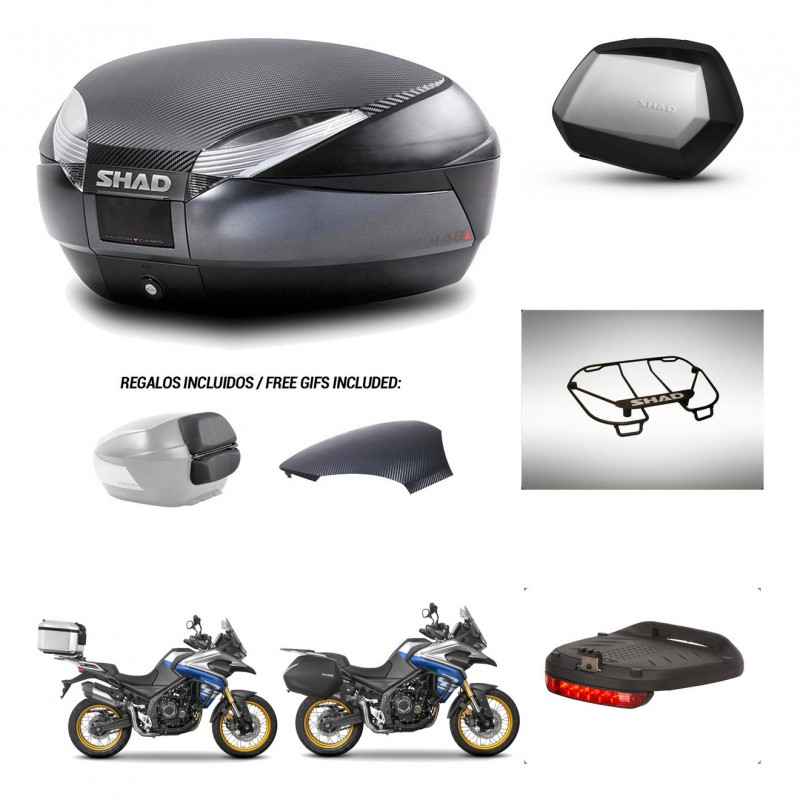 SHAD Maletas SH35 PREMIUM + soporte montaje baul SH48 tapa respaldo accesorios 49 L KIT-476501