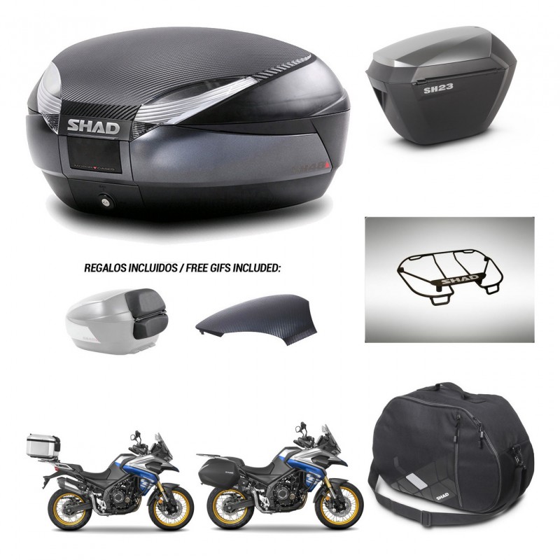 SHAD Maletas sh23 alu + soporte montaje baul SH48 tapa respaldo accesorios 49 L KIT-476509