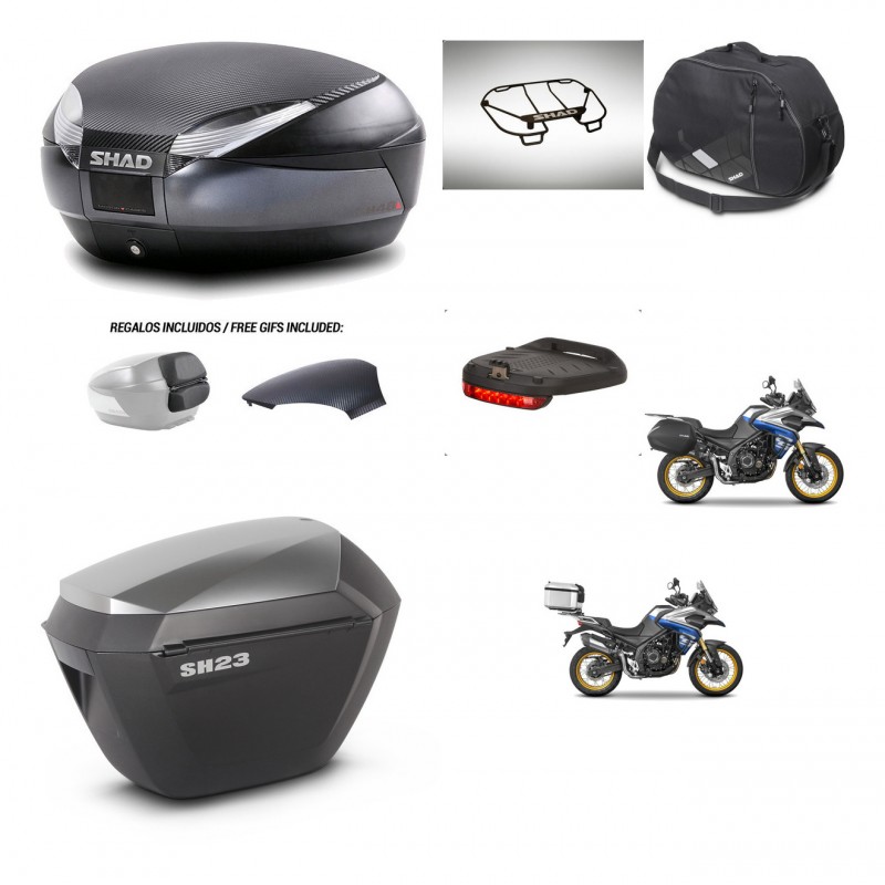 SHAD SH23 alu suitcases + mounting bracket SH48 trunk backrest cover accessories 49 L KIT-476515