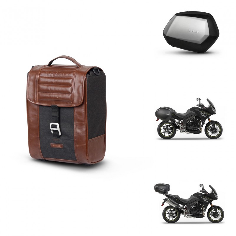 SHAD Maletas SH35 PREMIUM + soporte montaje Baul maleta SR38 CAFE RACER STYLE 1U KIT-481170