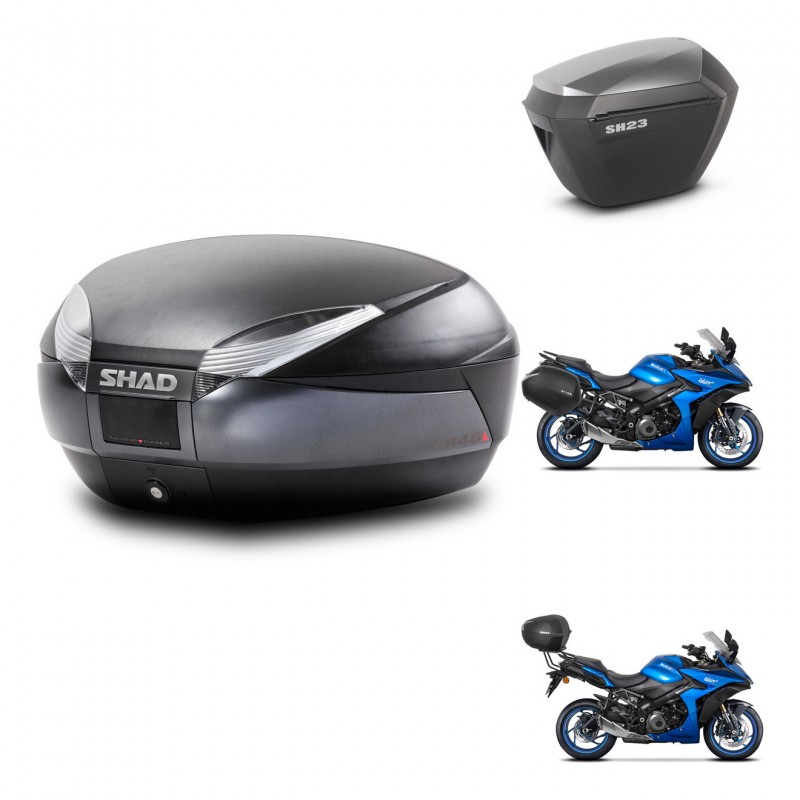 SHAD SH23 alu suitcases + mounting bracket SH48 trunk DARK GREY PREMIUM KIT-482006
