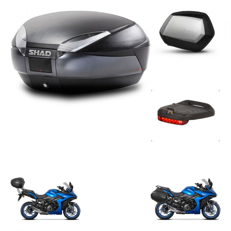 SHAD Maletas SH35 PREMIUM + soporte montaje baul SH48 accesorios DARK GREY KIT-482010