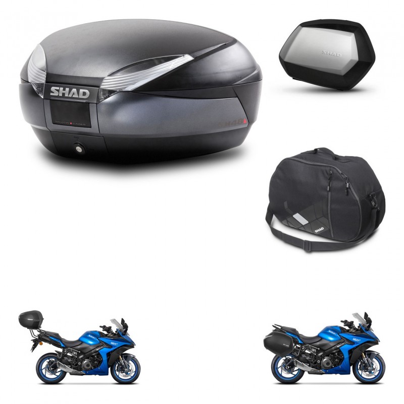 SHAD Maletas SH35 PREMIUM + soporte montaje baul SH48 accesorios DARK GREY KIT-482016