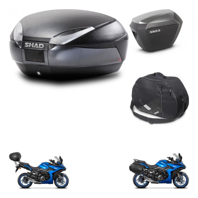 SHAD SH23 alu suitcases + mounting bracket SH48 trunk accessories DARK GREY PREMIUM KIT-482018