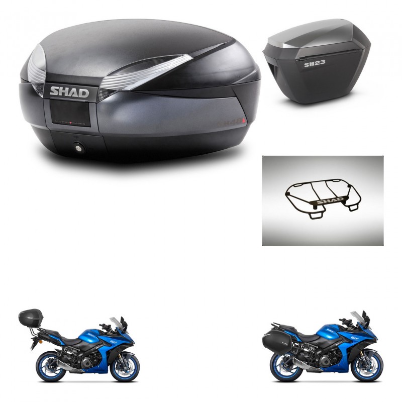 SHAD Maletas sh23 alu + soporte montaje baul SH48 accesorios DARK GREY PREMIUM KIT-482030