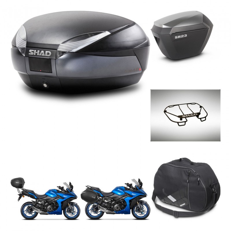 SHAD SH23 alu suitcases + mounting bracket SH48 trunk accessories DARK GREY PREMIUM KIT-482042