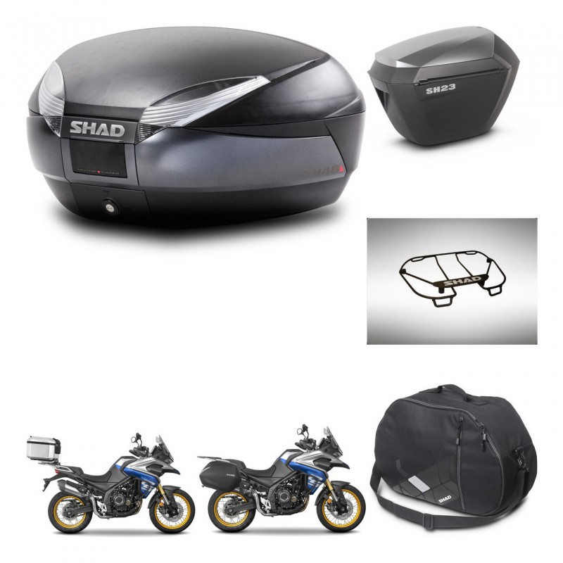 SHAD Maletas sh23 alu + soporte montaje baul SH48 accesorios DARK GREY PREMIUM KIT-482378