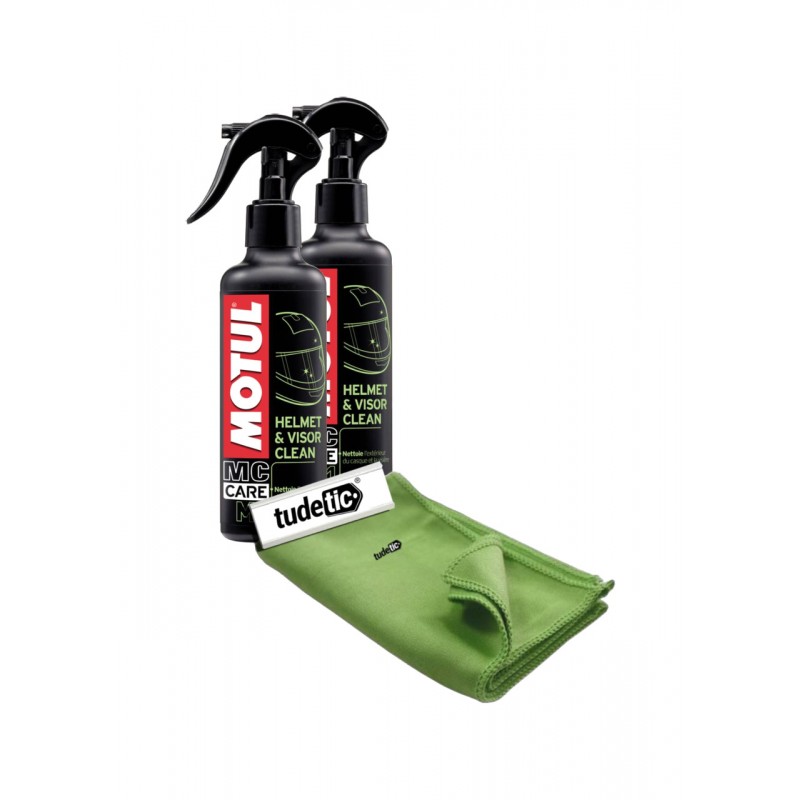 TUDETIC - Kit de 2x limpiador cascos y pantallas + trapo microfibra calidad suprema KT-119