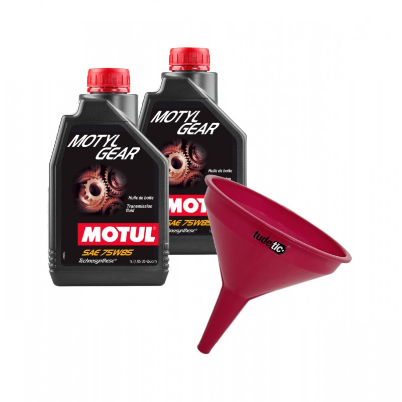 TUDETIC Kit of 2x transmission oil + MOTYLGEAR HD 80W110 funnel and 75W85 KT-136