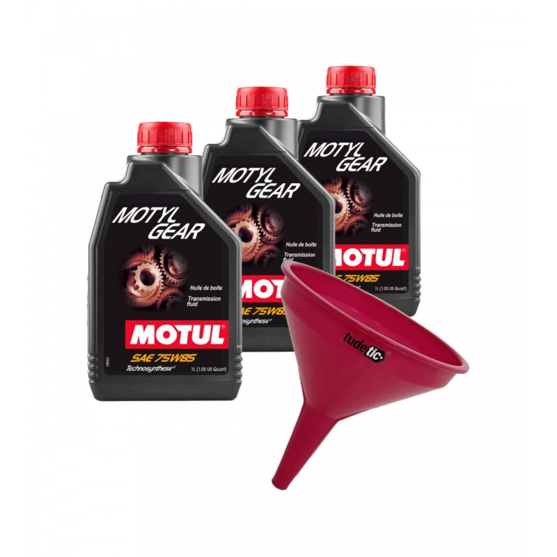 TUDETIC - Kit de 3x Aceite Transmisión MOTYLGEAR HD 80W110 y 75W85 + Embudo KT-138