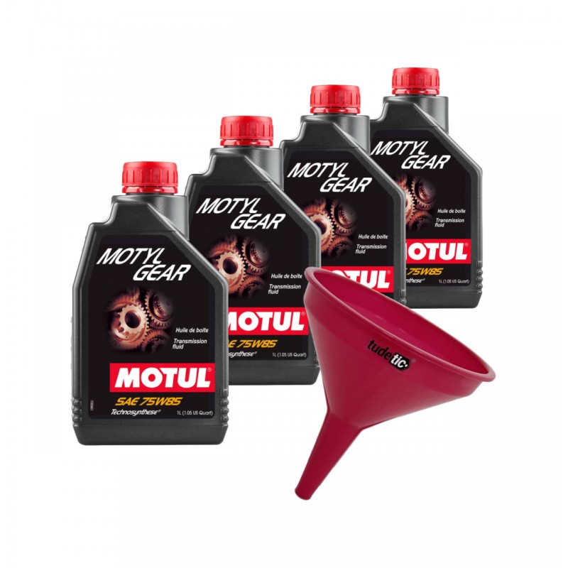 TUDETIC Kit of 4x transmission oil + MOTYLGEAR HD 80W110 funnel and 75W85 KT-140