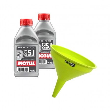 TUDETIC Kit of 2x brake fluid + funnel DOT 5.1 0.5L 500ML KT-157