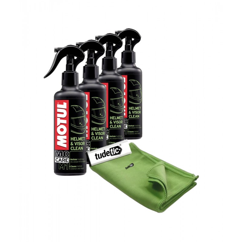 TUDETIC Kit 3x limpiador de cascos y pantallas + trapo MC CARE M1 HELMET VISOR CLEAN 0,25L KT-121