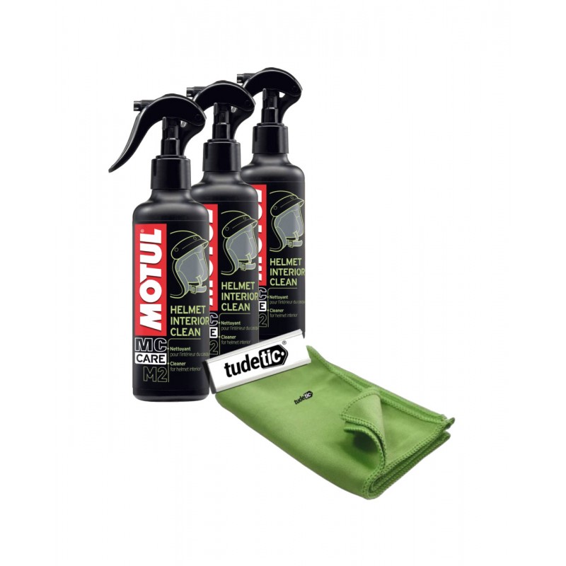 TUDETIC - Kit 3x Limpiador y Desinfectante + Trapo M2 HELMET INTERIOR CLEAN KT-105