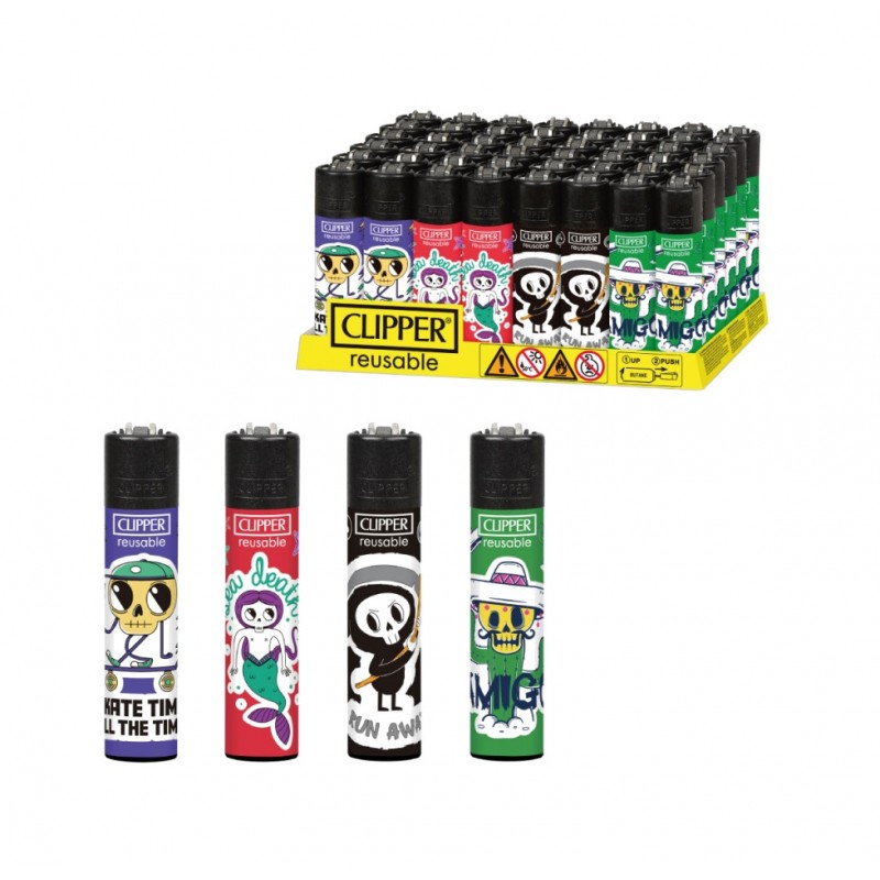 CLIPPER decorated lighters STICKER SKULLS (48UD) 07278U