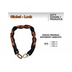 GLOBAL-LOCK Kit cadena + candado antirrobo 10X10X1500 CITY PAD 13X72X103 5728451