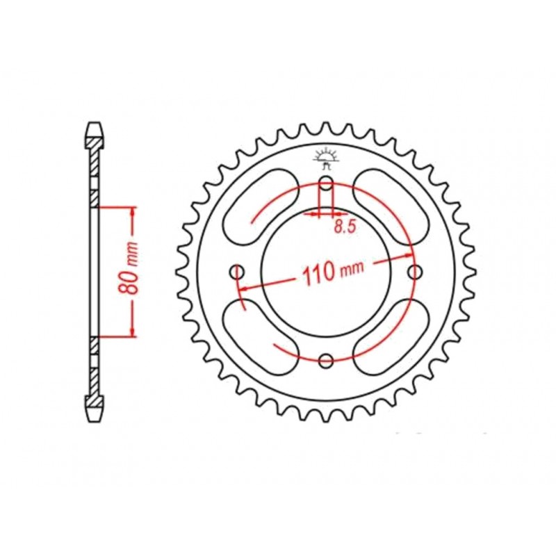 JT SPROCKETS Corona de acero estándar 1219 - PASO 428 1074887002