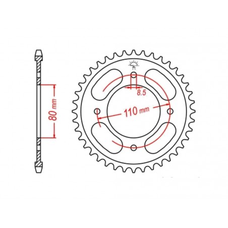 JT SPROCKETS Corona de acero estándar 1219 - PASO 428 1074887002