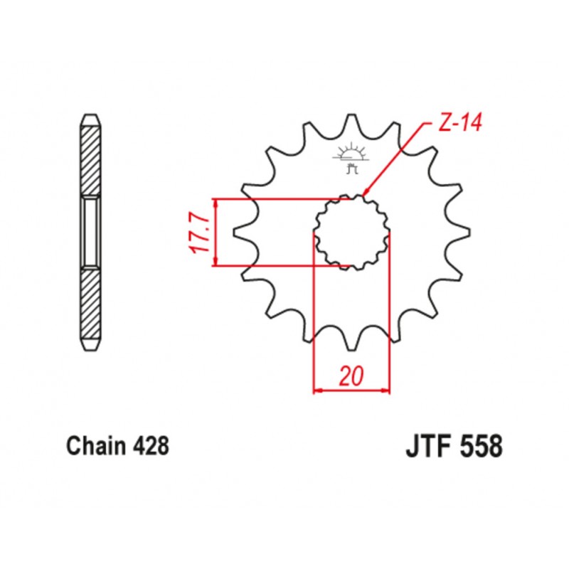 JT SPROCKETS Steel pinion with anti-noise rubber 558 - 428 1126801001
