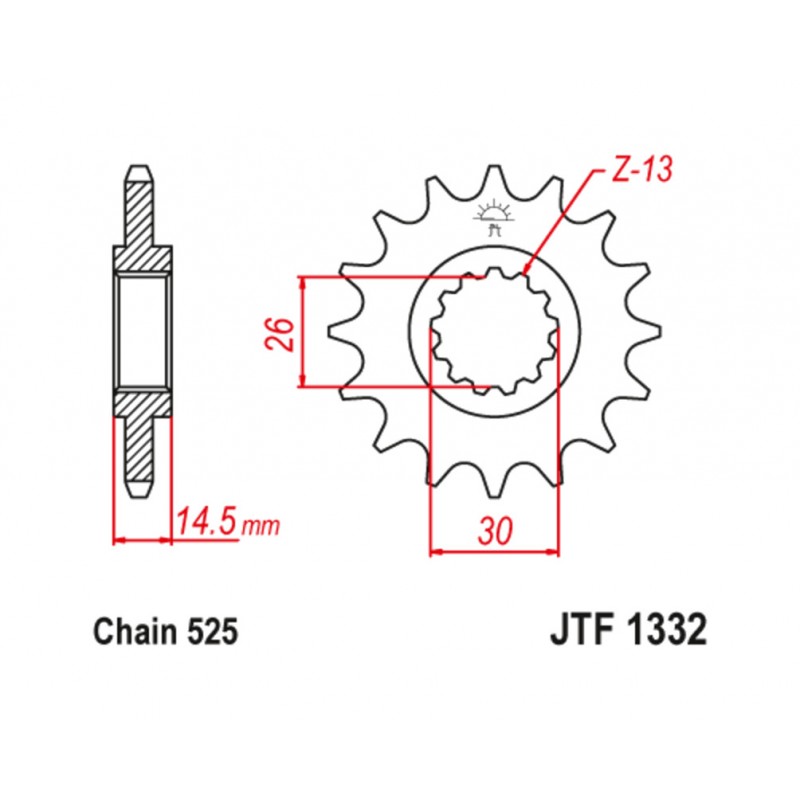 JT SPROCKETS Steel pinion with anti-noise rubber 1332 - 525 1126787002