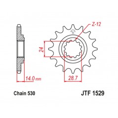 JT SPROCKETS Piñón de acero con goma antiruido 1529 - 525 1126789001