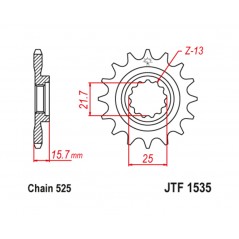 JT SPROCKETS Steel pinion with anti-noise rubber 1535 - 525 1126790001