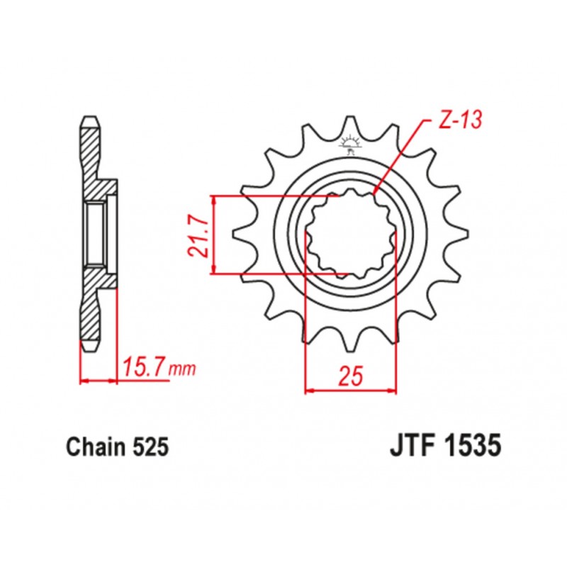 JT SPROCKETS Steel pinion with anti-noise rubber 1535 - 525 1126790001