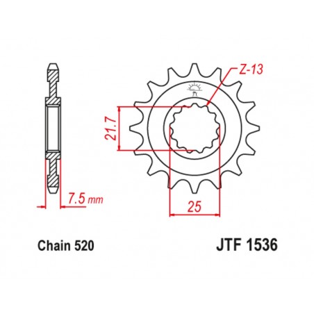 JT SPROCKETS Steel pinion with anti-noise rubber 1536 - 520 1126791002