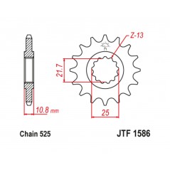 JT SPROCKETS Piñón de acero con goma antiruido 1586 - 525 1126792002