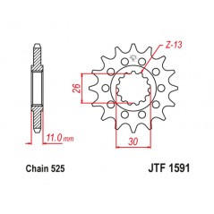 JT SPROCKETS Piñón de acero con goma antiruido 1591 - 525 1126793001