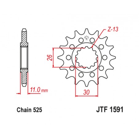 JT SPROCKETS Steel pinion with anti-noise rubber 1591 - 525 1126793001
