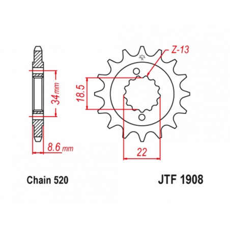 JT SPROCKETS Steel pinion with anti-noise rubber 1908 - 520 1126794001